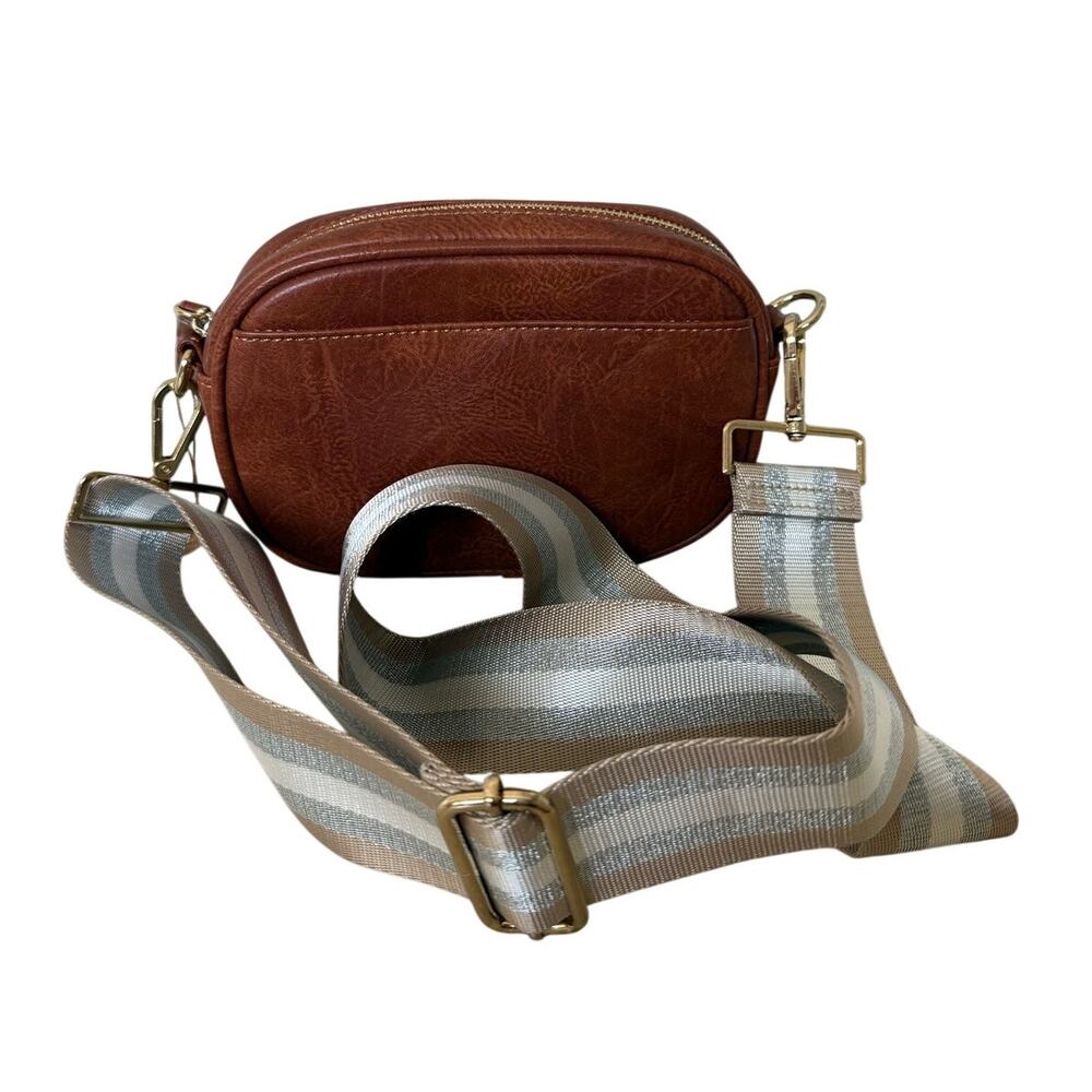 Shiraleah NWT Brown Vegan Leather Crossbody Bag w/ Removable Tan Silver Strap